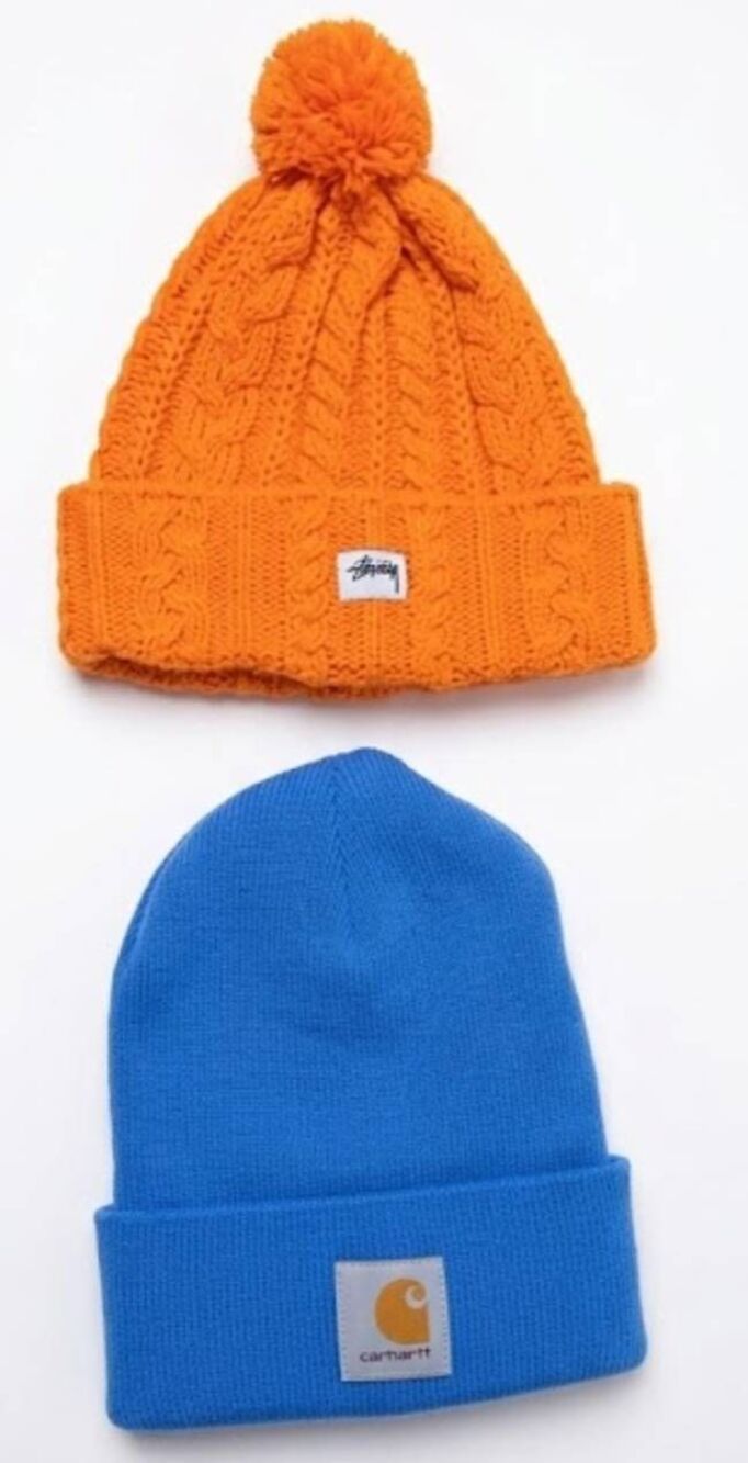 Stussy carhartt Women's winter knit beenie hat orange blue lot of 2 pcs